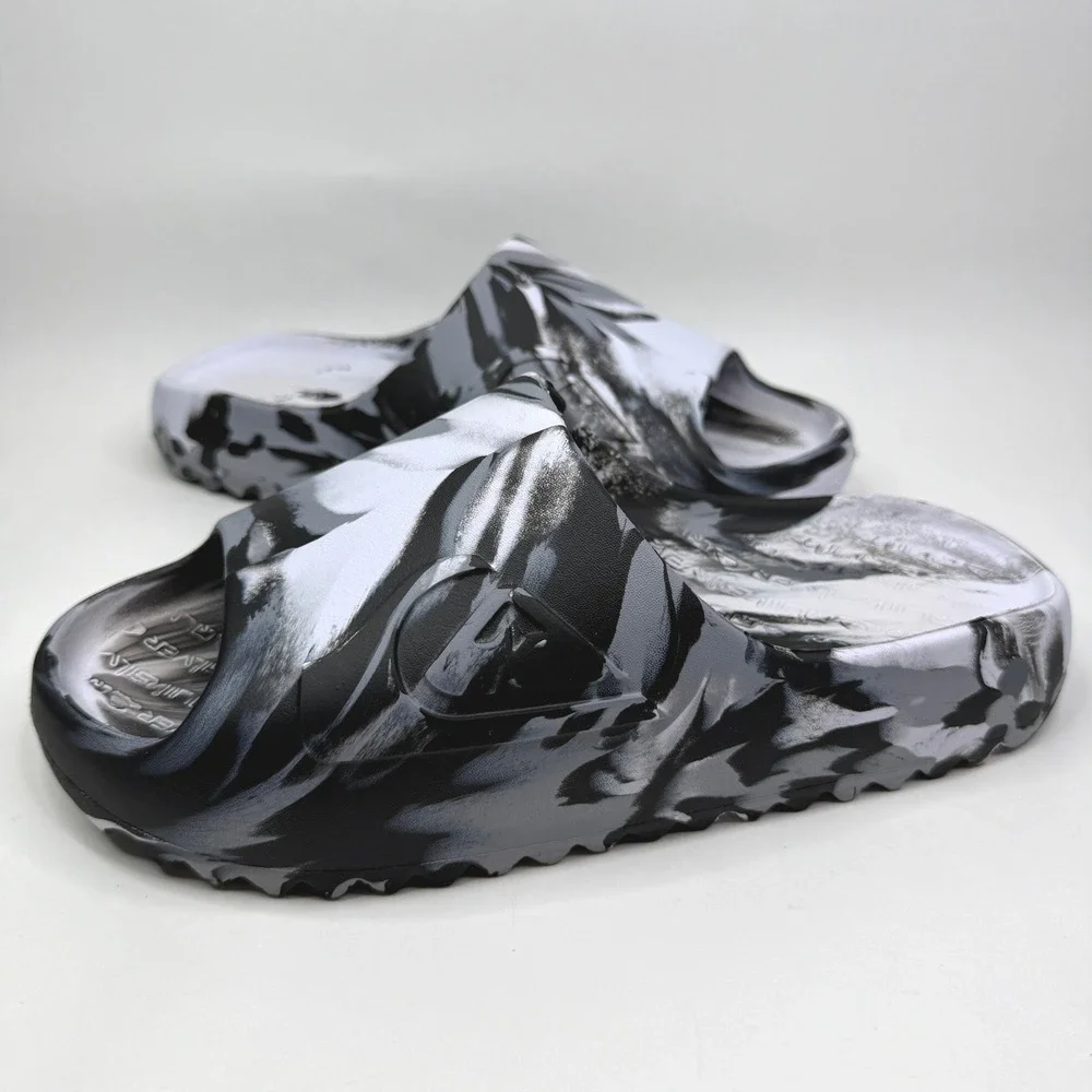 Quiksilver Rivi Slide Sandals Mens 9 Black White Marble Print Beach Shoes